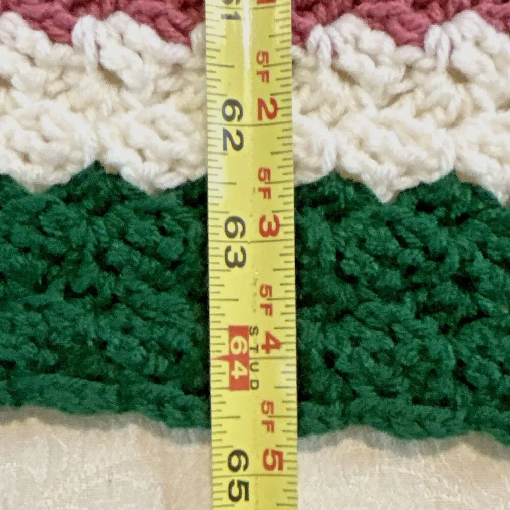 Handmade Crochet Striped Bed Throw Blanket Green White Mauve 48 x 65 in